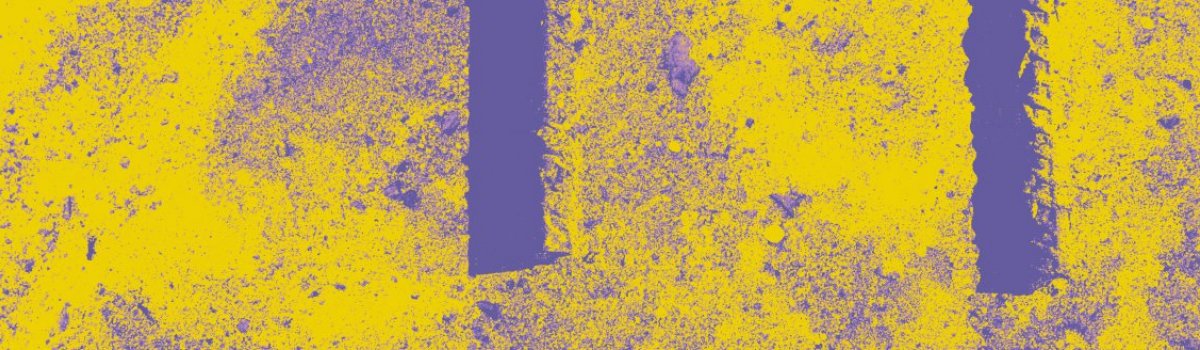 Abstrakter lila und gelber Hintergrund mit zwei lila Streifen
