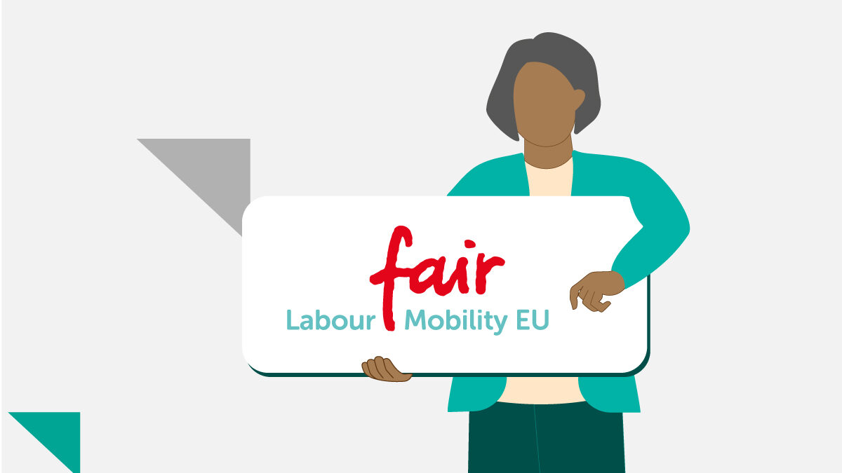 Illustration - Titelbild Person hält Schild hoch mit dem Logo von FELMII